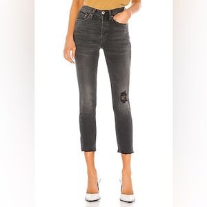 Re/Done Originals High Rise Ankle Crop Lived In Black Denim Jeans Women New 26